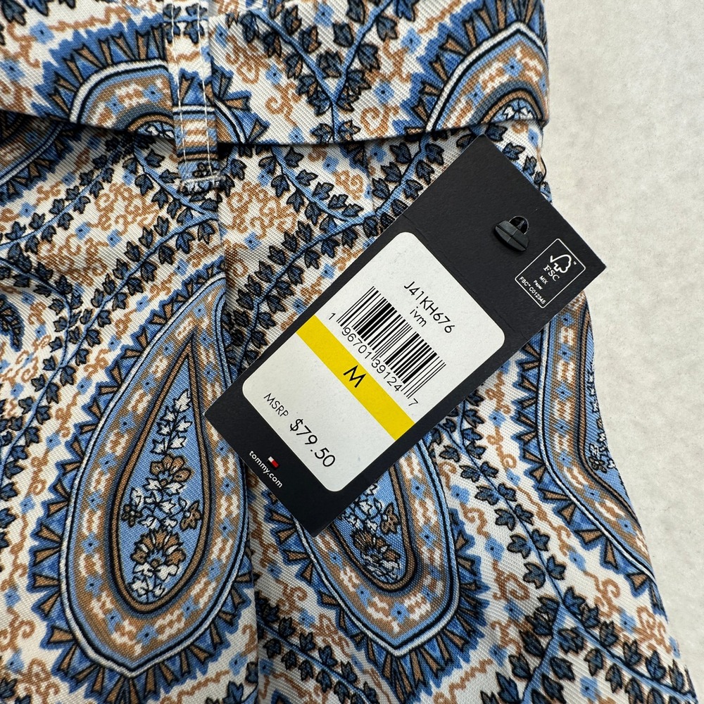 Tommy Hilfiger Paisley Shorts Women Medium Blue Belted Tie Waist Boho Resort NEW - Picture 4 of 11